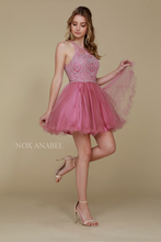 N B652 - Short Homecoming Dress with Lace Appliqué High Neck & Tulle Skirt Homecoming Nox   