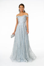 GL 2887 - Floral Embroidered Off the Shoulder A-Line Prom Gown with Glitter & Sequin Dresses GLS XS SILVER 