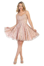 LF 6223 - Glitter Tulle Homecoming Dress with Spaghetti Straps & Beaded Lace Bodice Homecoming Let's Fashion XS ROSE 
