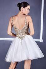 CD 9239 - Short A-Line Homecoming Dress with Glitter Embellished V-Neck Bodice & Layered Tulle Skirt Homecoming Cinderella Divine S OFF WHITE GOLD 
