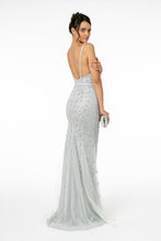 GL 2917 - Glittery Fit & Flare Prom Gown with Spaghetti Straps V-Neck & Open Back Dresses GLS   