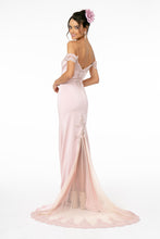 GL 2958 - Off the Shoulder Prom Gown with Embroidered Bodice & Train with Lace Insert Prom Dress GLS   