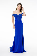 GL 2958 - Off the Shoulder Prom Gown with Embroidered Bodice & Train with Lace Insert Prom Dress GLS XS Royal Blue 