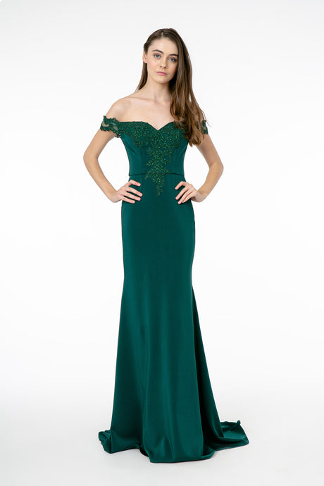 GL 2958 - Off the Shoulder Prom Gown with Embroidered Bodice & Train with Lace Insert PROM GOWN GLS   