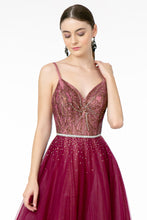 GL 2991 - A-Line Ball Gown with Beaded Bodice Layered Tulle Skirt & Rhinestone Belt Prom Dress GLS   