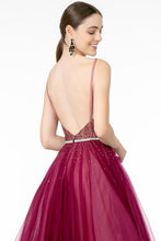 GL 2991 - A-Line Ball Gown with Beaded Bodice Layered Tulle Skirt & Rhinestone Belt Prom Dress GLS   
