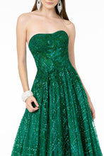GL 2921 - Strapless A-Line Prom Gown with Beaded Embellished Bodice & Glitter Print Skirt Dresses GLS   