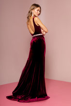 GL 2559 - Velvet Fit & Flare Prom Gown with V Neck & Beaded Belt Dresses GLS   
