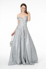 GL 2944 - Off the Shoulder A-Line Prom Gown with Embellished Sweet heart Top & Glittery Skirt Prom Dress GLS XS SILVER 