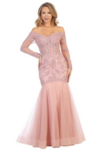 LF 7640 - Off the Shoulder Bead & Lace Embellished Mermaid Prom Gown with Lace Up Corset Back PROM GOWN Let's Fashion XS Rose 