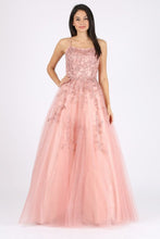 E 9757 - Shimmer Tulle A-Line Prom Gown with 3D Lace Applique Scoop Neck & Lace Up Corset Back PROM GOWN Eureka XS DUSTY ROSE 