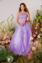 E 9757 - Shimmer Tulle A-Line Prom Gown with 3D Lace Applique Scoop Neck & Lace Up Corset Back PROM GOWN Eureka XS LILAC 