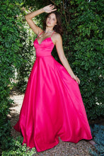 E 9008 - Satin A-Line Prom Gown with V-Neck & Open Lace Up Corset Back PROM GOWN Eureka XS HOT MAGENTA 