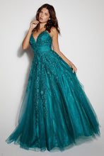 E 9858 - Glitter Tulle A-Line Prom Gown with 3D Lace Embroidery & Lace Up Corset Back PROM GOWN Eureka XS TEAL 