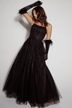 E 9757 - Shimmer Tulle A-Line Prom Gown with 3D Lace Applique Scoop Neck & Lace Up Corset Back PROM GOWN Eureka XS BLACK 