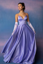 E 9008 - Satin A-Line Prom Gown with V-Neck & Open Lace Up Corset Back PROM GOWN Eureka XS LAVENDER 