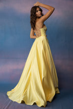 E 9008 - Satin A-Line Prom Gown with V-Neck & Open Lace Up Corset Back PROM GOWN Eureka XS YELLOW 