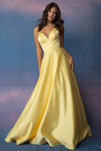 E 9008 - Satin A-Line Prom Gown with V-Neck & Open Lace Up Corset Back PROM GOWN Eureka   
