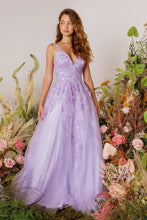 E 9858 - Glitter Tulle A-Line Prom Gown with 3D Lace Embroidery & Lace Up Corset Back PROM GOWN Eureka XS LILAC 