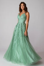 E 9858 - Glitter Tulle A-Line Prom Gown with 3D Lace Embroidery & Lace Up Corset Back PROM GOWN Eureka   