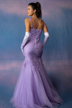 E 9957 - Glitter Tulle Mermaid Prom Gown with 3D Lace Embroidery & Lace Up Corset Back PROM GOWN Eureka XS LILAC 
