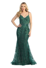 LF 7541 - Glitter Print Fit & Flare Prom Gown with Lace Illusion Bodice & Rhinestone Belt Prom Dress Let's Fashion XS EMERALD 