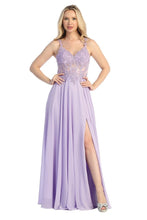LF 7655 - A-Line Prom Gown with Lace Embellished Sheer Corset Bodice Lace Up Corset Back & Leg Slit Prom Dress Let's Fashion XS LAVENDER 