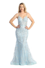 LF 7541 - Glitter Print Fit & Flare Prom Gown with Lace Illusion Bodice & Rhinestone Belt Prom Dress Let's Fashion XS SKY BLUE 
