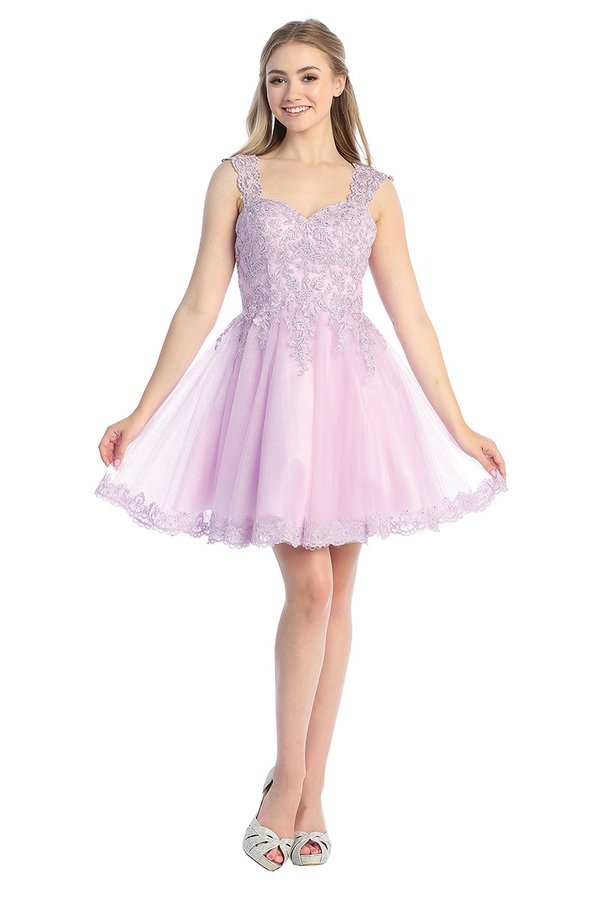 LF 6240 - A Line Homecoming Dress with Embroidered Lace Sweet heart Neck & Corset Back Homecoming Let's Fashion XS Lilac 