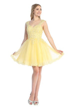 LF 6240 - A Line Homecoming Dress with Embroidered Lace Sweet heart Neck & Corset Back Homecoming Let's Fashion XS Yellow 
