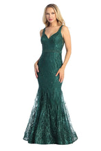 LF 7552 - Fit & Flare Prom Gown with Glitter Design and V-Neck Prom Dress Let's Fashion XS EMERALD 
