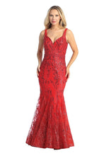 LF 7552 - Fit & Flare Prom Gown with Glitter Design and V-Neck Prom Dress Let's Fashion XS RED 