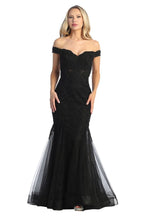 LF 7758 - Off The Shoulder Fit & Flare Prom Gown with Sheer Beaded Lace Embellished Corset Bodice Dresses Let's Fashion XS BLACK 