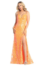 LF 7825 - Sequin Print Fit & Flare Prom Gown with V-Neck Leg Slit & Corset Back PROM GOWN Let's Fashion XS ORANGE 