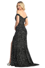 LF 7826 - Off the Shoulder Full Sequin Fit & Flare Prom Gown with Leg Slit PROM GOWN Let's Fashion   