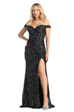 LF 7826 - Off the Shoulder Full Sequin Fit & Flare Prom Gown with Leg Slit PROM GOWN Let's Fashion XS CHARCOAL 