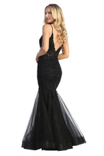 LF 7834 - Beaded Lace Embellished Fit & Flare Prom Gown with Sheer Corset Bodice & Tulle Skirt PROM GOWN Let's Fashion   