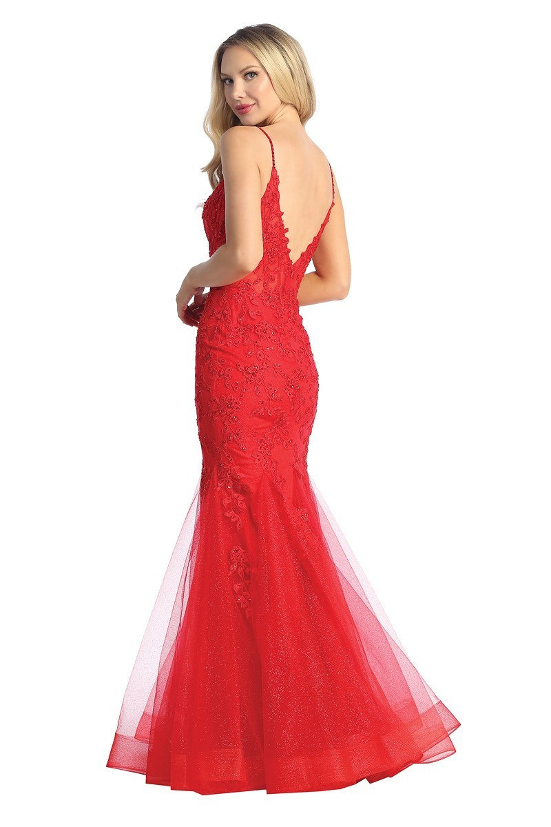 LF 7834 - Beaded Lace Embellished Fit & Flare Prom Gown with Sheer Cor – Diggz  Formals