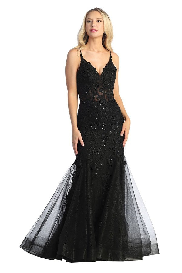 AC 774 - Strapless Fit & Flare Prom Gown with Beaded Sheer Boned Corse –  Diggz Formals