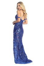 LF 7837 - Full Sequin Fit & Flare Prom Gown with Sheer Lace Leg Panel & Strappy Back PROM GOWN Let's Fashion   