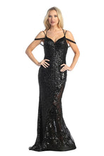 LF 7837 - Full Sequin Fit & Flare Prom Gown with Sheer Lace Leg Panel & Strappy Back PROM GOWN Let's Fashion XS BLACK 