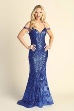 LF 7837 - Full Sequin Fit & Flare Prom Gown with Sheer Lace Leg Panel & Strappy Back PROM GOWN Let's Fashion XS ROYAL BLUE 