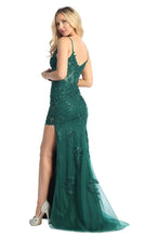 LF 7838 - Bead & Lace Embellished Fit & Flare Prom Gown with Sheer Boned Bodice & Leg Slit PROM GOWN Let's Fashion   