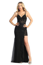LF 7838 - Bead & Lace Embellished Fit & Flare Prom Gown with Sheer Boned Bodice & Leg Slit PROM GOWN Let's Fashion XS BLACK 