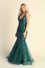 LF 7848 - Glitter Print Mermaid Prom Gown with Sheer Boned Corset Bodice PROM GOWN Let's Fashion XS EMERALD 