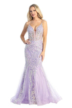 LF 7848 - Glitter Print Mermaid Prom Gown with Sheer Boned Corset Bodice PROM GOWN Let's Fashion XS LILAC 