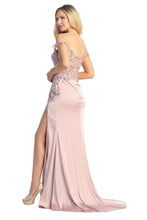 LF 7852 - Off the Shoulder Fit & Flare Prom Gown with Sheer Beaded Boned Corset Bodice & Leg Slit PROM GOWN Let's Fashion   