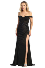 LF 7852 - Off the Shoulder Fit & Flare Prom Gown with Sheer Beaded Boned Corset Bodice & Leg Slit PROM GOWN Let's Fashion XS BLACK 
