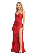 LF 7854 - Stretch Satin Fit & Flare Prom Gown with Boned Cowl Neck Bodice Open Corset Back & Leg Slit PROM GOWN Let's Fashion XS RED 