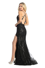 LF 7857 - Embellished Fit & Flare Prom Gown with Sheer Boned Bodice Strappy Back & Leg Slit PROM GOWN Let's Fashion   